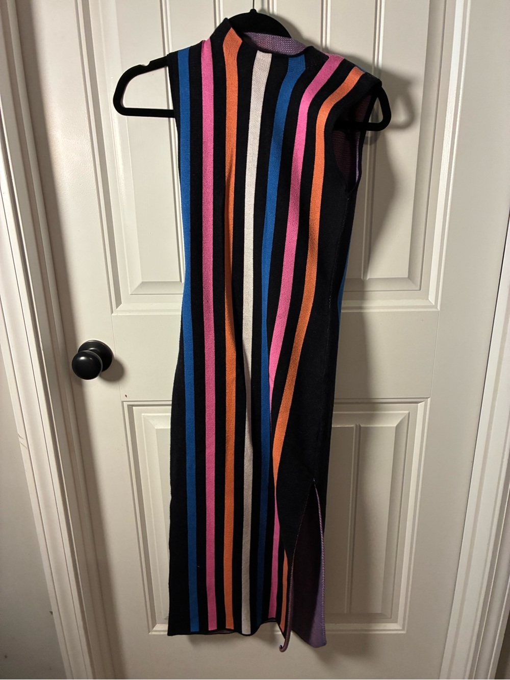 Sleeveless Black Maxi Dress with Multicolor Vertical Stripes Small